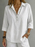 New Arrival🔥 Women's Casual Linen Blend Henley 3/4 Sleeve Shirt