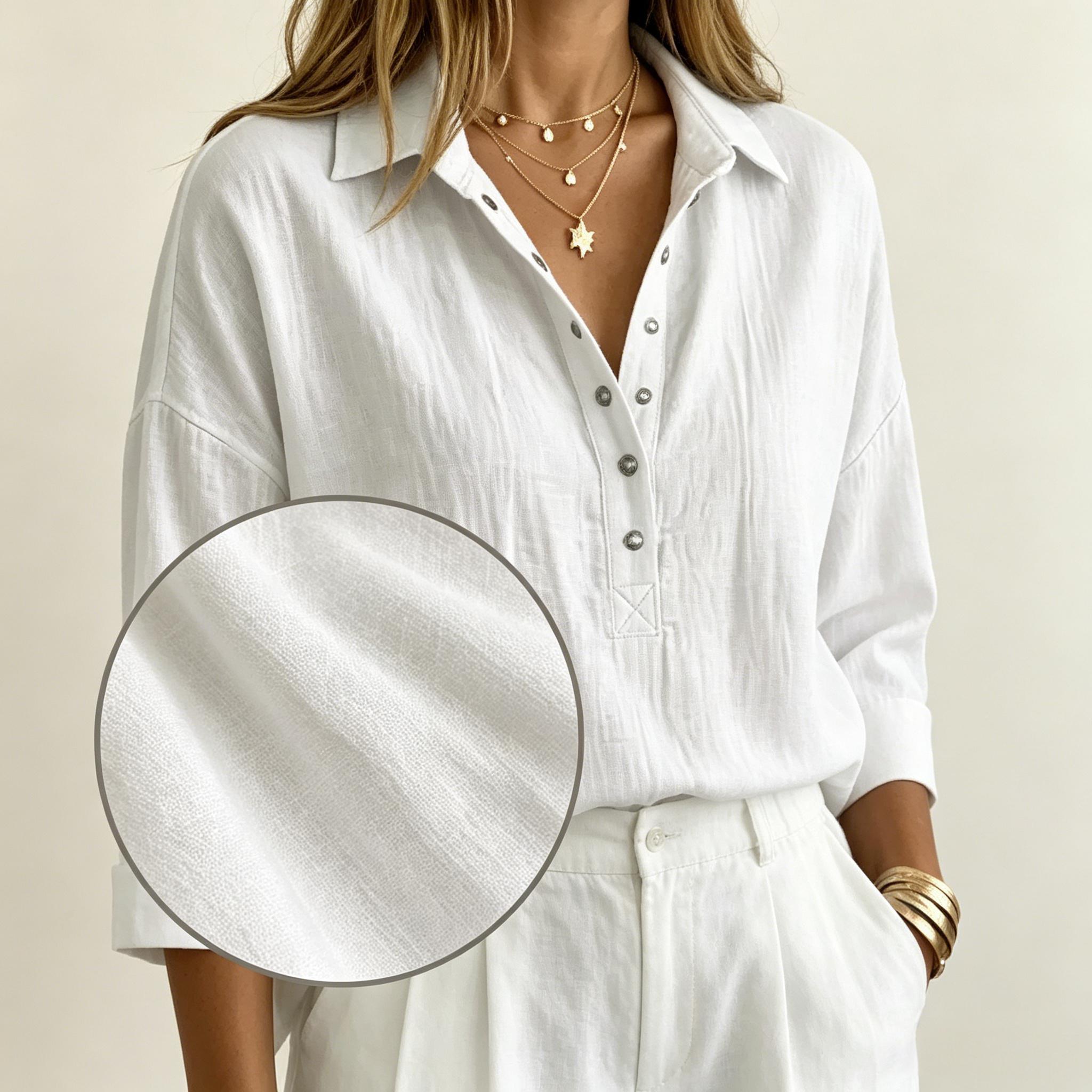 New Arrival🔥 Women's Casual Linen Blend Henley 3/4 Sleeve Shirt
